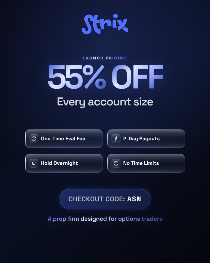 Strix launch pricing: 55% off every account size with checkout code ASN